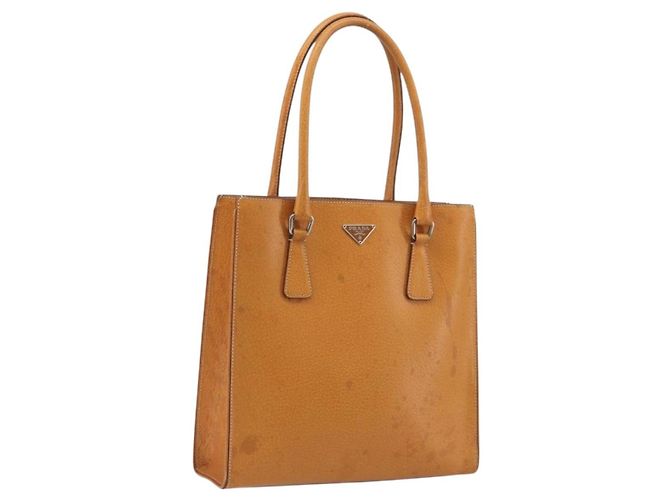 Bolsa de mão PRADA em couro 2way Bege Prata Auth 197158