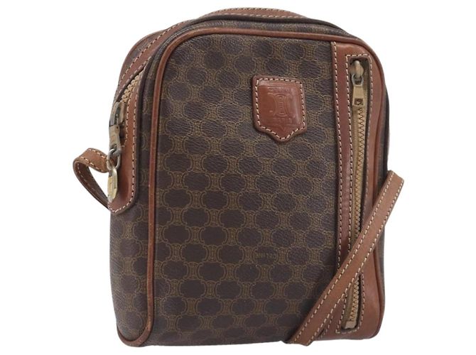 Céline Borsa a tracolla CELINE Macadam PVC Pelle Marrone Tono Oro Auth 200183