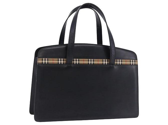 Borsa BURBERRY in pelle nera argento Auth 197856 Nero