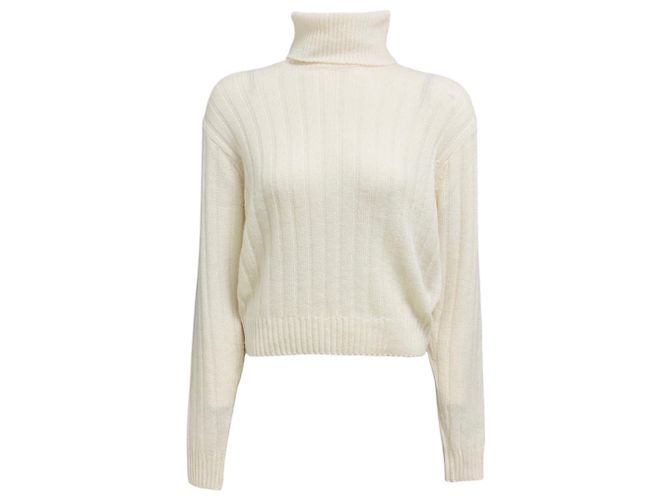 Prada Ivory Langärmliger Rippstrick-Rollkragenpullover aus Re-Cashmere Beige