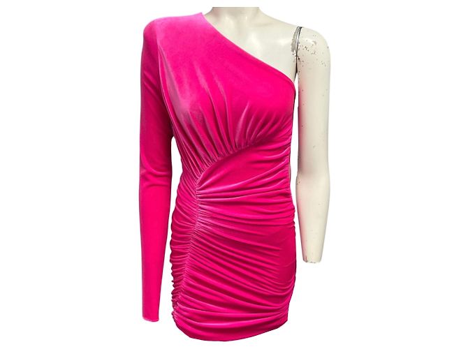 Alexandre Vauthier One-Shoulder Mini-Kleid aus Samt in Neon-Pink