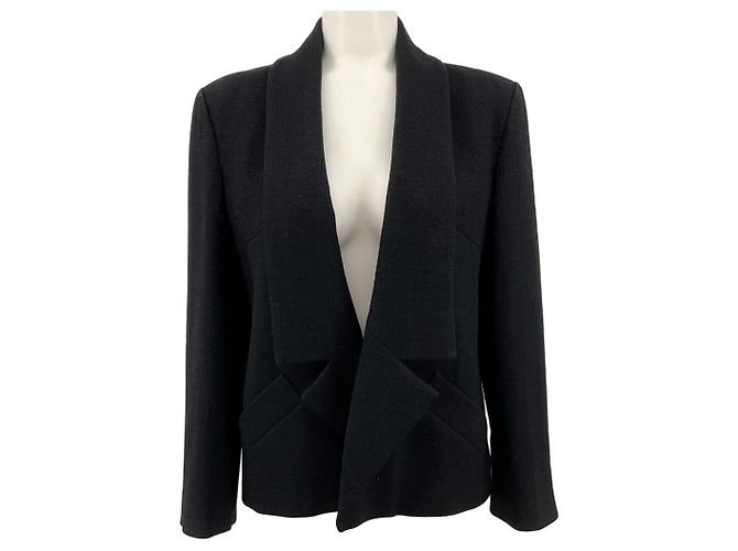 Chanel Black Wool Cropped Open Front Jacket