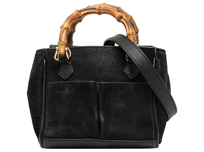 Bamboo Mini borsa satchel Gucci in camoscio nero con bambù