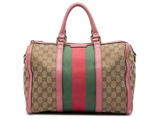 Borsa Boston Satchel Gucci Medium GG Canvas Web Joy Beige
