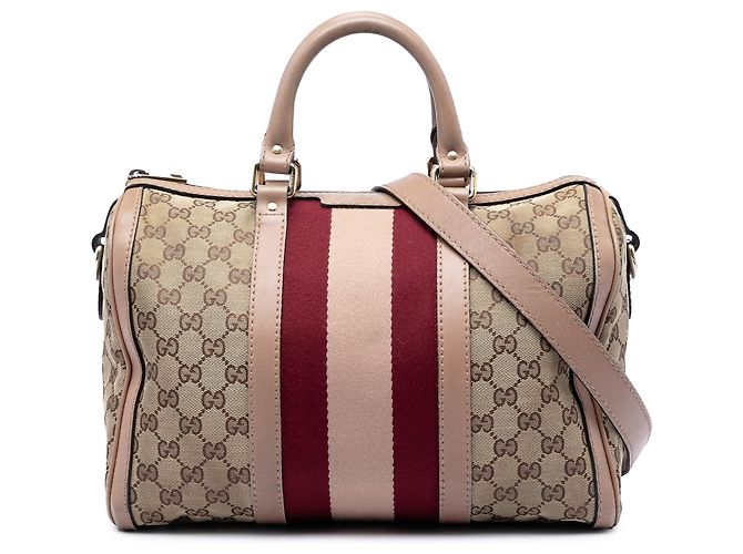 Borsa Boston Satchel Gucci Medium GG Canvas Web Joy Beige