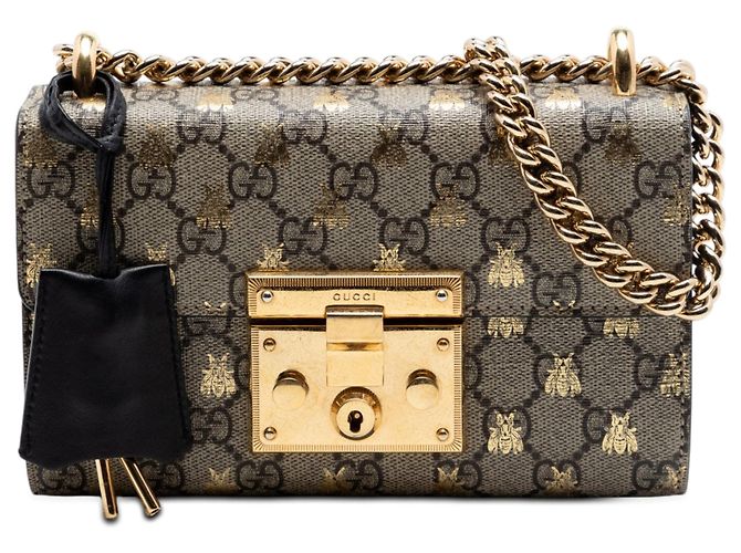 Borsa a tracolla Gucci Small GG Supreme Bee Padlock nera Nero