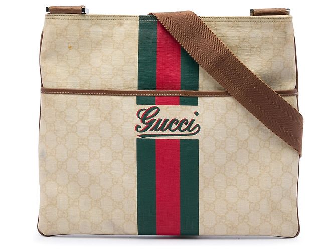 Borsa a tracolla Gucci GG Supreme Web Logo bianca Bianco
