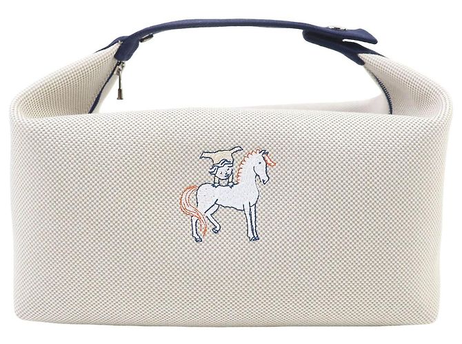 Borsa Vanity Hermès Large Toile Bride A Brac Cabriole Case Beige