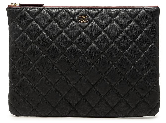 Clutch Chanel Medium Quilted Caviar O Case Nera Nero