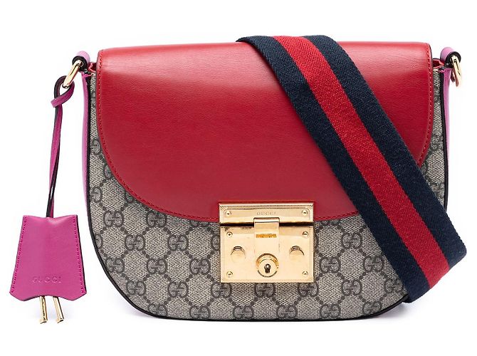 Borsa a Tracolla Gucci GG Supreme Web Padlock Beige