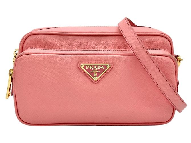Borsa a tracolla Prada in pelle rosa con logo