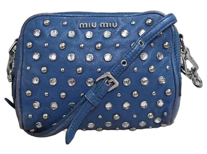 Borsa a mano Miu Miu in pelle blu borchiata