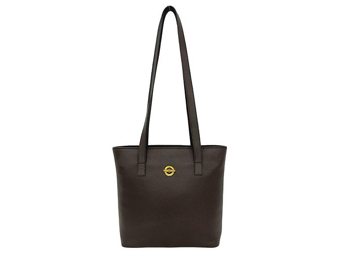 Céline Celine Circle Logo Hardware Leather Tote Bag Brown