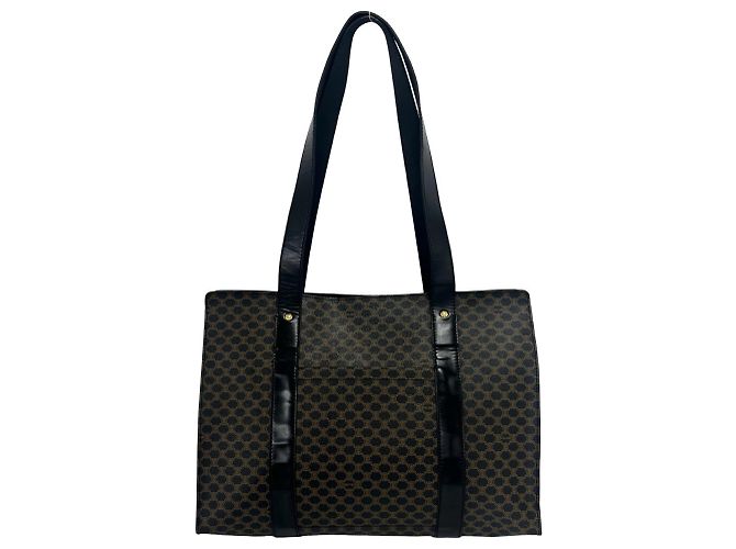 Edge Céline CELINE Vintage Macadam Leder Tote Bag Braun Schwarz