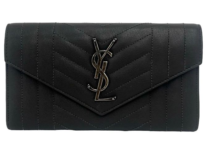 Cassandra Yves Saint Laurent Gray Leather Long Wallet