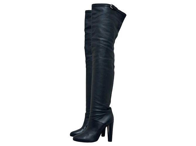 Hermès Black Leather Over-the-Knee Boots - Size 39 Pre-owned