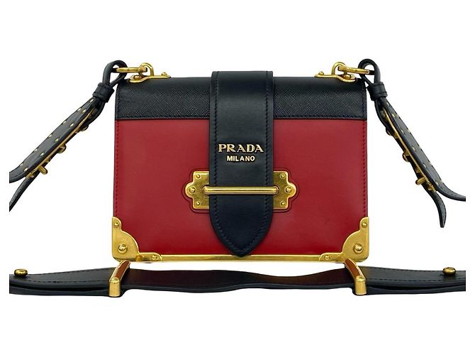 Sac à épaule en cuir Prada Cahier Logo Noir Rouge