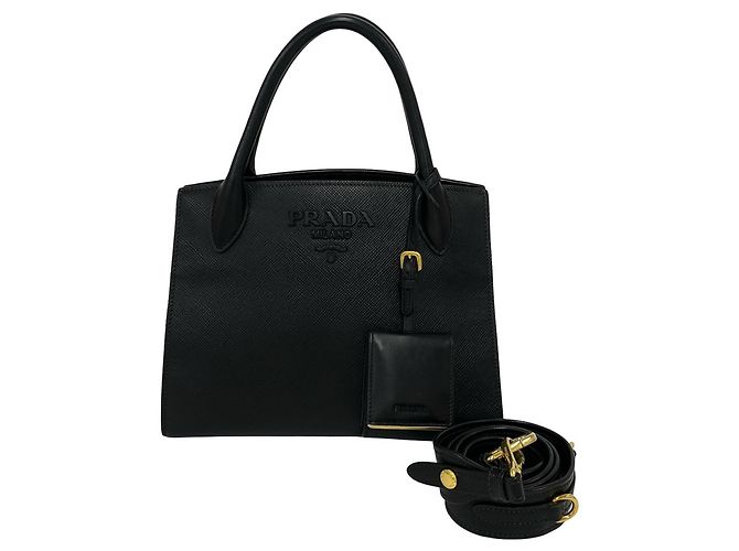 Borsa Prada in pelle Saffiano con logo monocromatico Nero