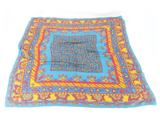 Hermès Hermes Carre Géant Indian Hunting Schal Blau Orange Gelb