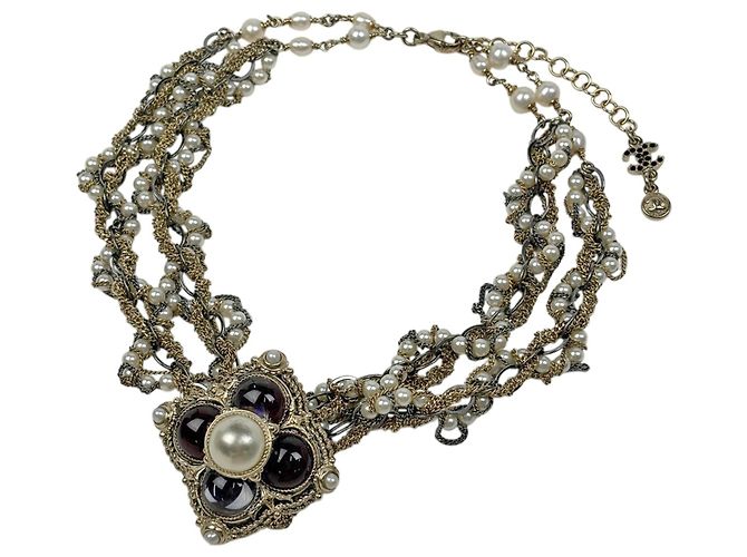 Collana a doppio giro con strass placcata oro Chanel D'oro