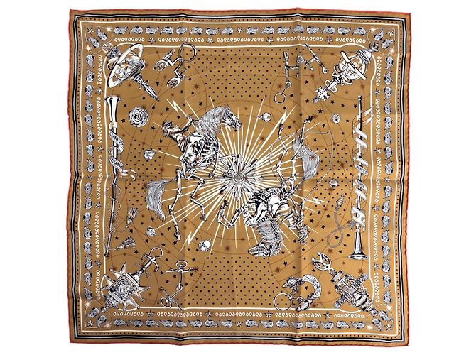 Hermès Lenço de seda Hermes Carre 55 Chorus Stellarum Marrom Multicor