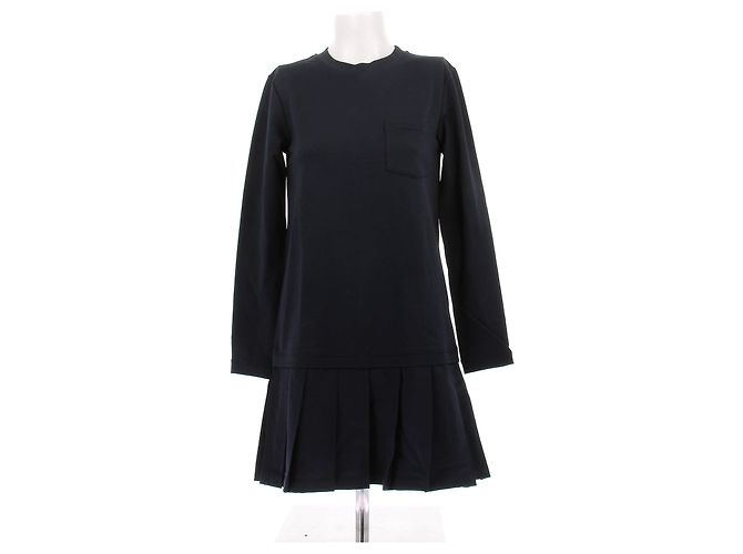 Thom Browne Abito midi dritto plissé blu navy