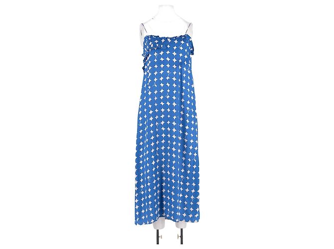 Vestido longo azul Bimba & Lola com gola de folhos