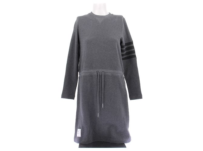 Thom Browne Robe pull grise en coton Grey