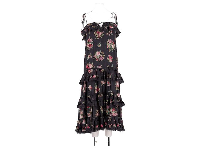 Zimmermann Schwarzes Seidenkleid mit Blumenprint trägerlos