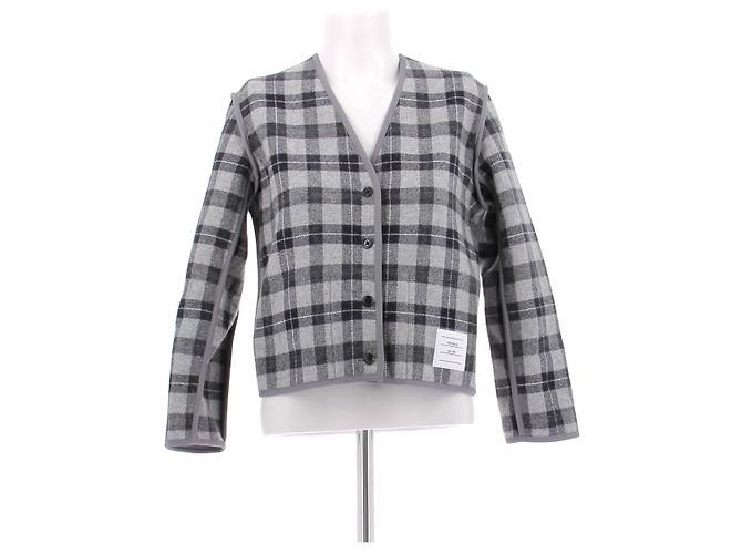 Thom Browne Grau karierter Cardigan