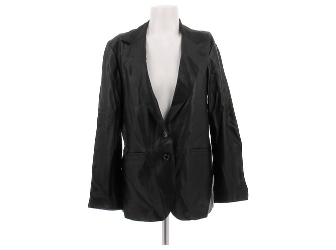 Massimo Dutti Black Leather Blazer