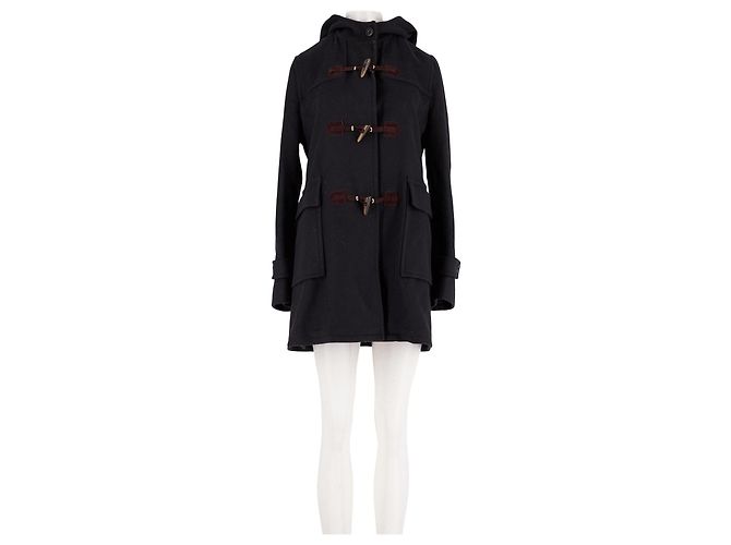 Autre Marque Abrigo duffle negro con capucha y botones de madera