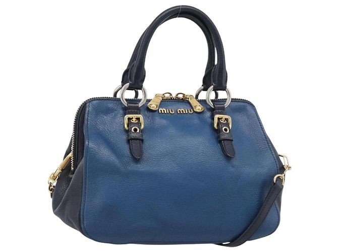 Miu Miu Hand Bag Leather 2way Blue Gold