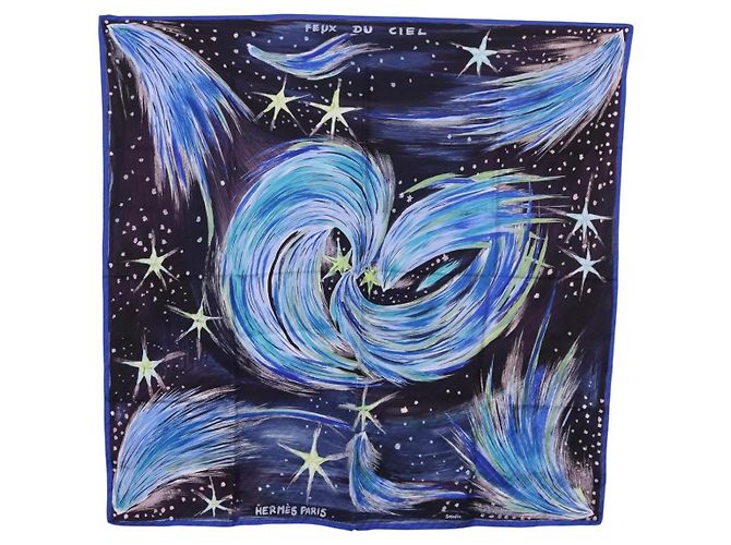 Hermès HERMES Carre 90 Scarf  FEUX DU CIEL  Silk Blue