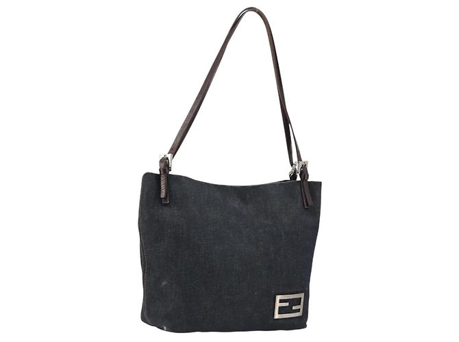 FENDI Tote Bag Denim Blue Silver