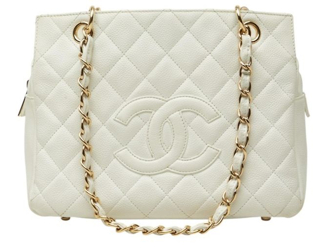 Bolsa de Ombro com Corrente Chanel Coco Mark Petite Timeless Tote Branco