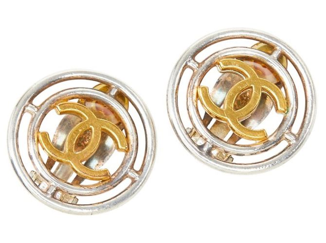 Boucles d'oreilles Chanel Coco Mark Argenté Doré