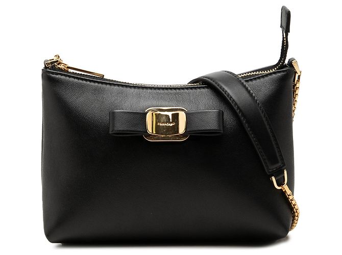 Salvatore Ferragamo Ferragamo Mini Borsa a Tracolla Vara Bow Chain in Pelle Nera Nero