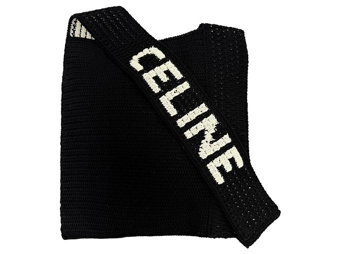 Céline Celine Bolso bandolera de algodón crochet negro