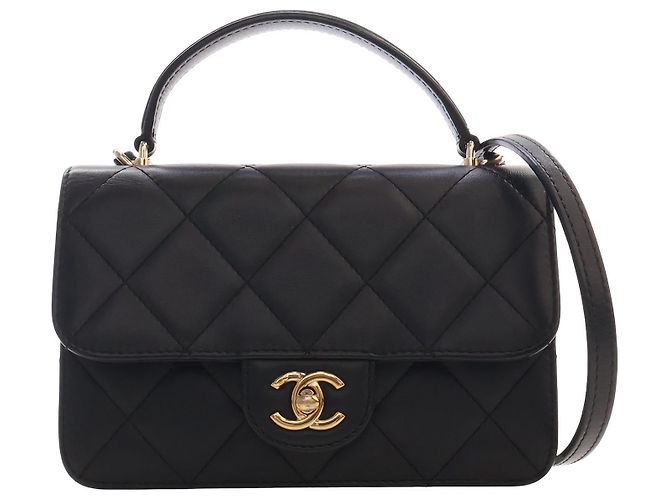 Chanel Mini Quilted Lambskin Top Handle Flap Noir
