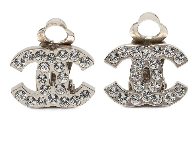 Orecchini a clip Chanel Silver CC in ottone e strass Argento