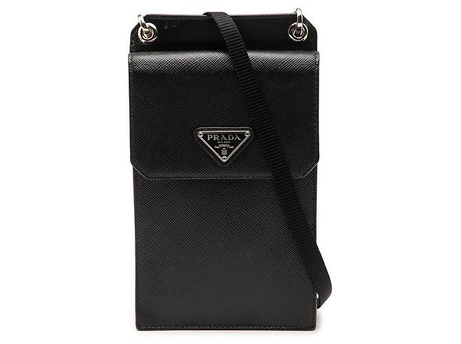 Custodia per smartphone Prada in pelle Saffiano nera Nero