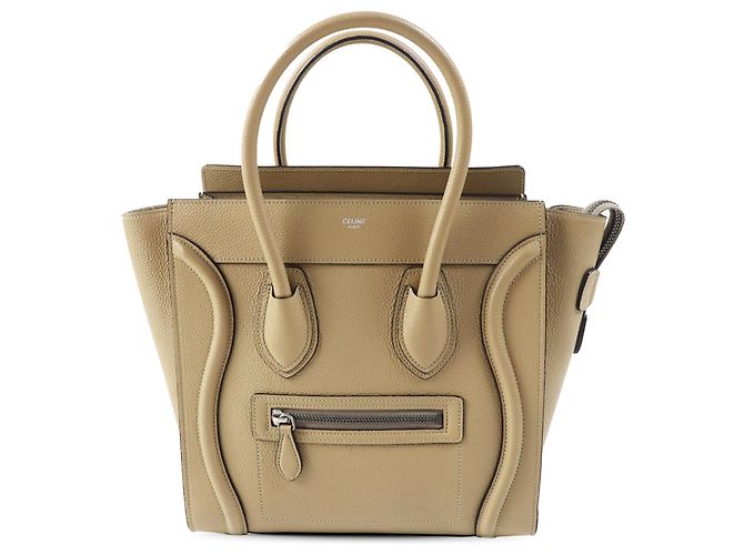 Céline Celine Bolsa Luggage Micro em Pele de Bezerro Drummed Bege