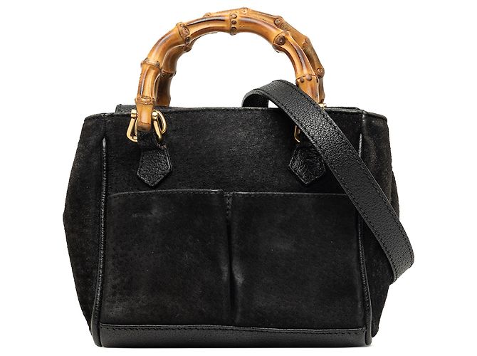 Bamboo Borsa Satchel Mini in Camoscio Nero con Bambù Gucci