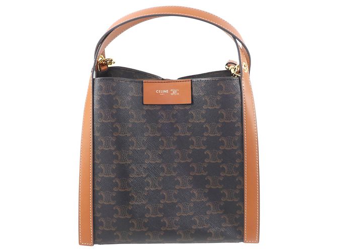 Céline Celine Black Small Triomphe Coated Canvas Cube Satchel
