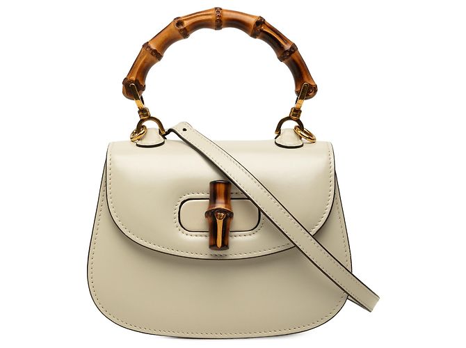 Bamboo Gucci Mini Bolsa 1947 em Pele de Bezerro Branca com Alça de Bambu Branco