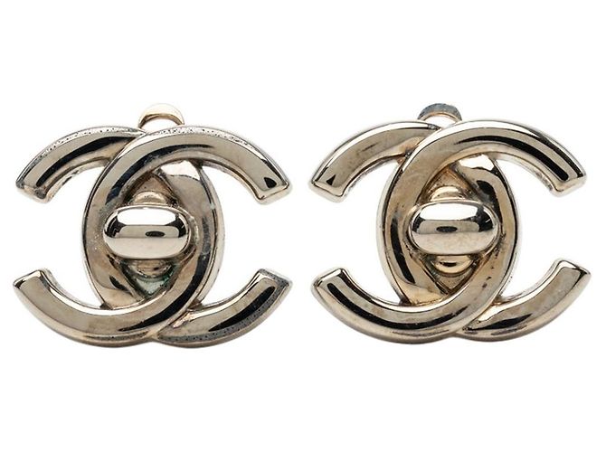 Orecchini a clip Chanel Silver CC Brass Turn Lock Argento