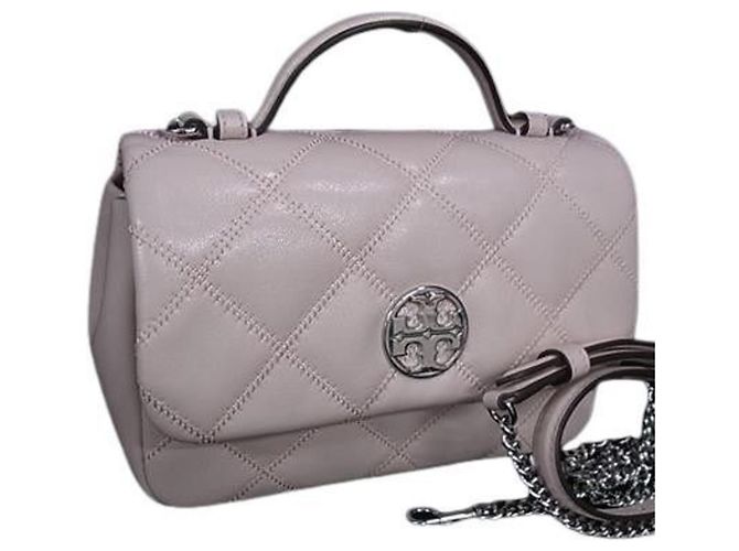 Bolsa de couro acolchoada rosa Tory Burch Willa Mini