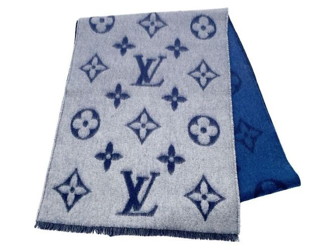 Louis Vuitton Monogram Cashmere Stole Brown Blue Navy blue