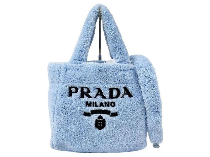 Mini mala tote Prada em shearling Azul